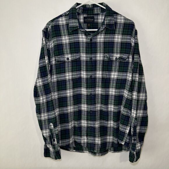 Lucky Brand Button Up Flannel Shirt Mens Size Large Green Blue Plaid Long Sleeve - Picture 1 of 12